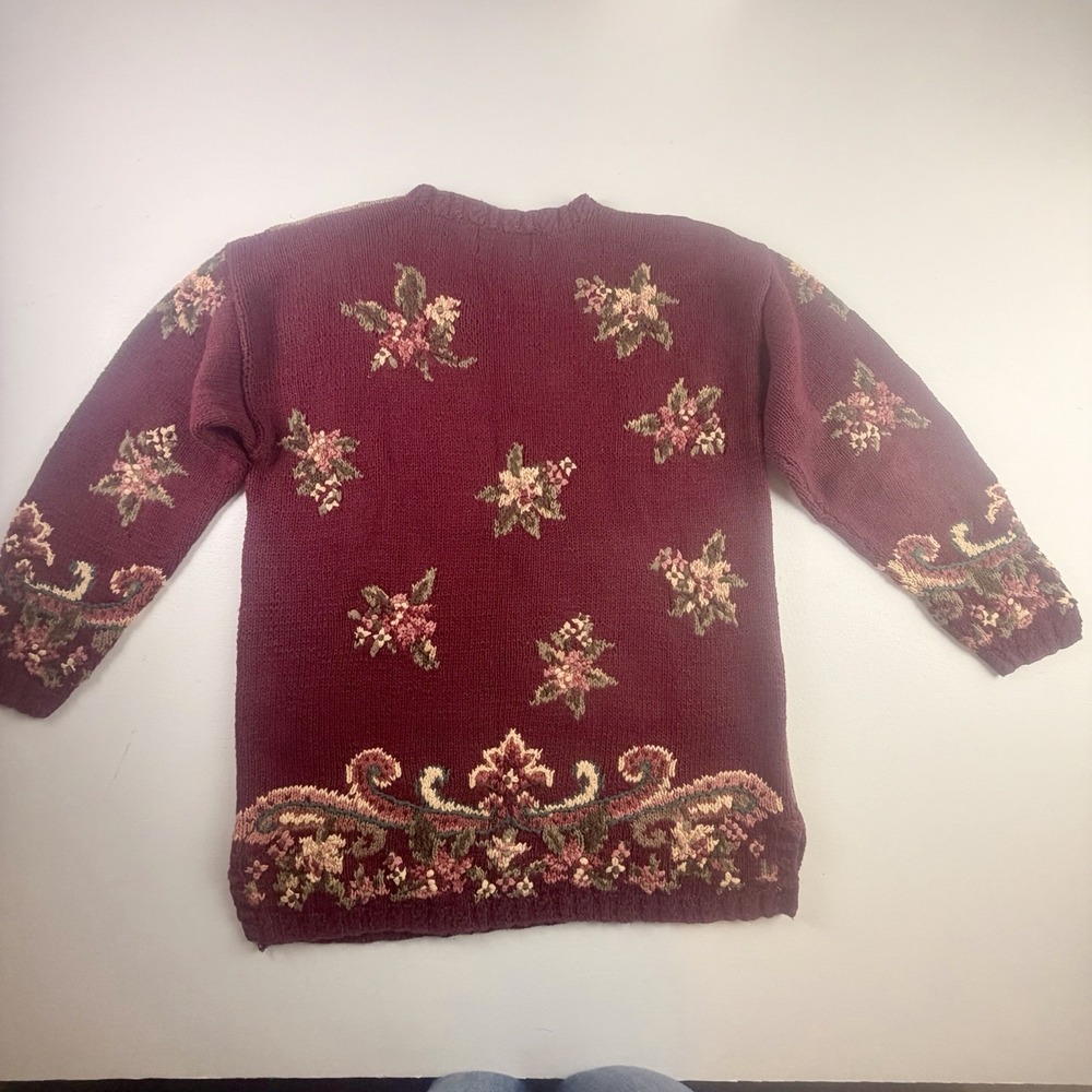 Vintage Country Mansion House Hand‎ Knitted Floral Sweater Northern Isle Large - Picture 4 of 16